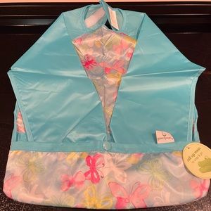 Green Sprouts Easy wear Long Sleeve Bib Aqua watercolor butterflies